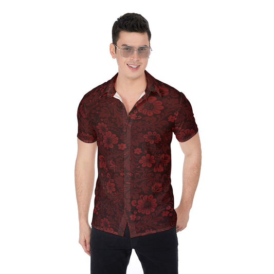 Red Flowers Men's Button Up