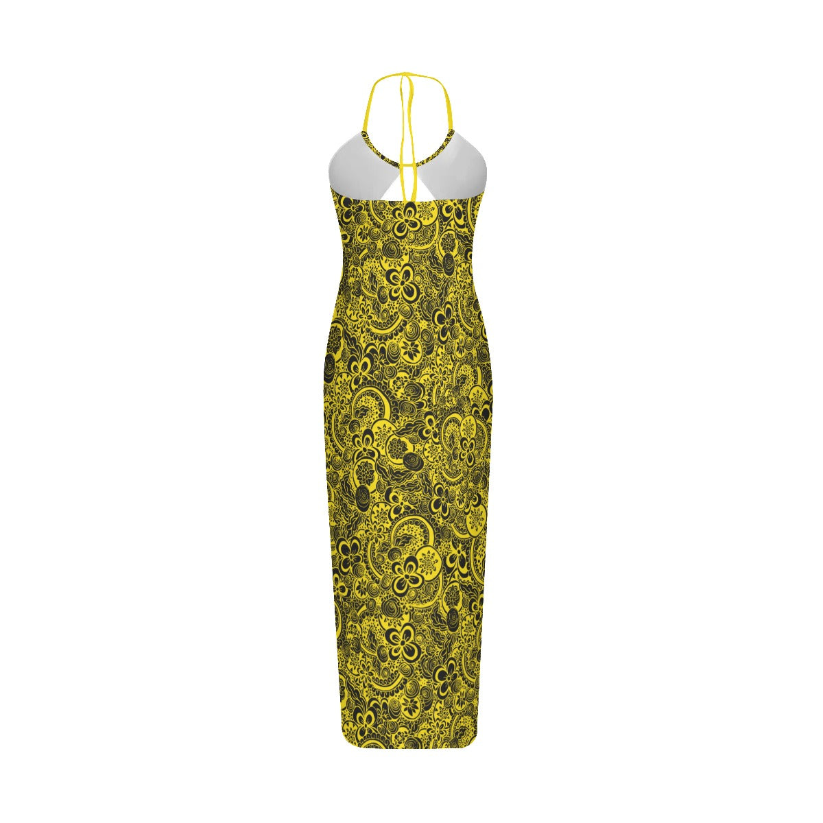 Yellow With Black Flowers Women's Sexy Hollow Cami Dress