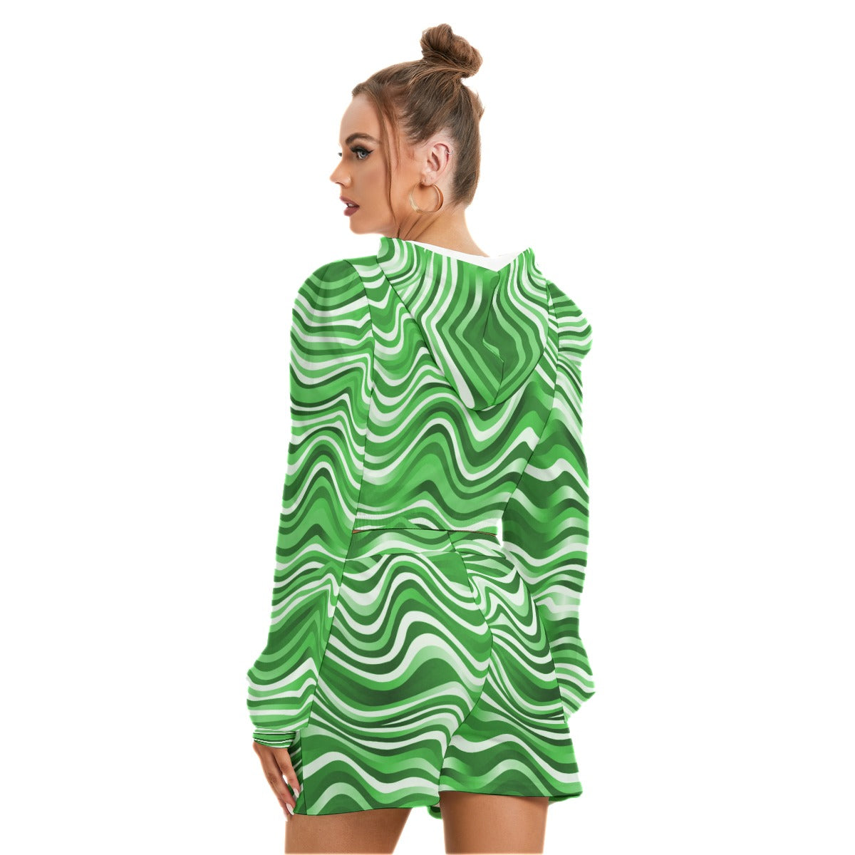 Green Wavy Baby Women's Mirco Fleece Hoodie And Shorts Set