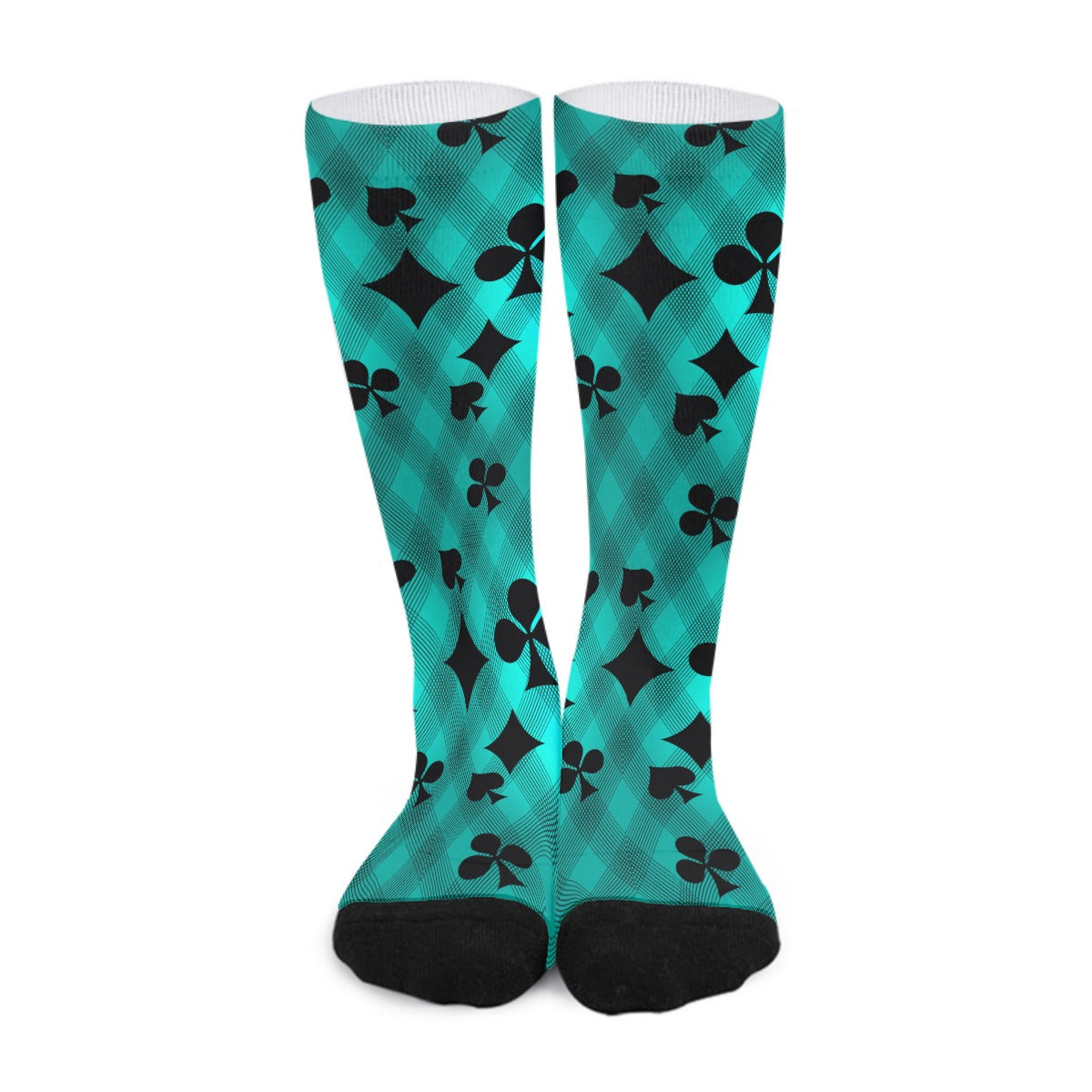 Teal & Black Playing Card Long Socks