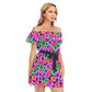 Tropic Flowers Women's Off-shoulder Dress With Ruffle