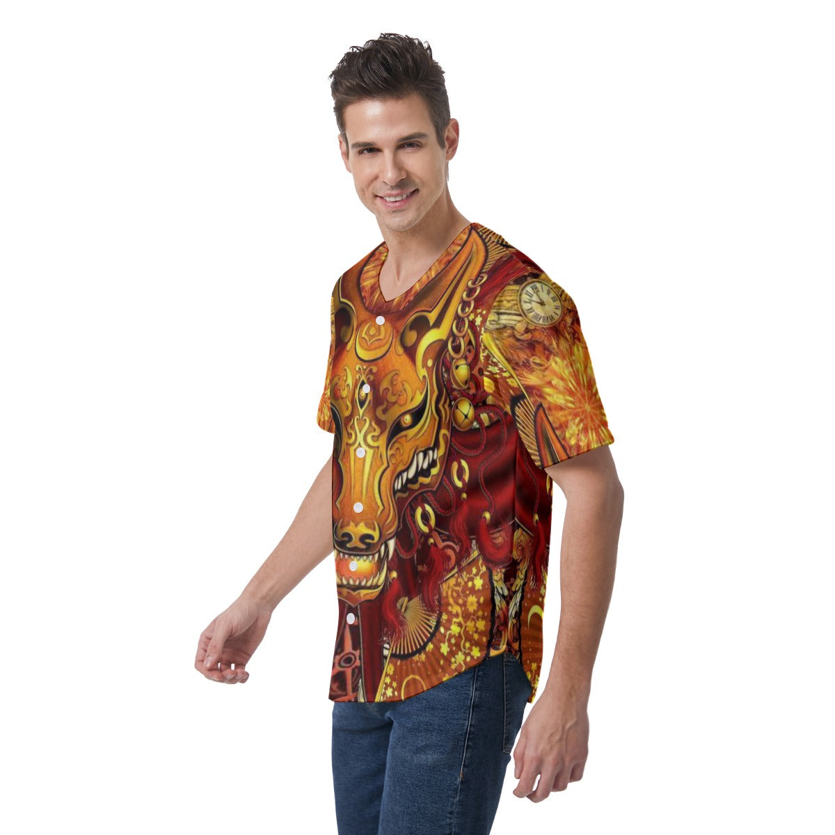 Men's Chinese Wolf Short Sleeve Baseball Jersey