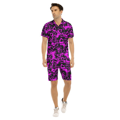 Men's Purple Skull Gang Short Sleeve Shirt Sets