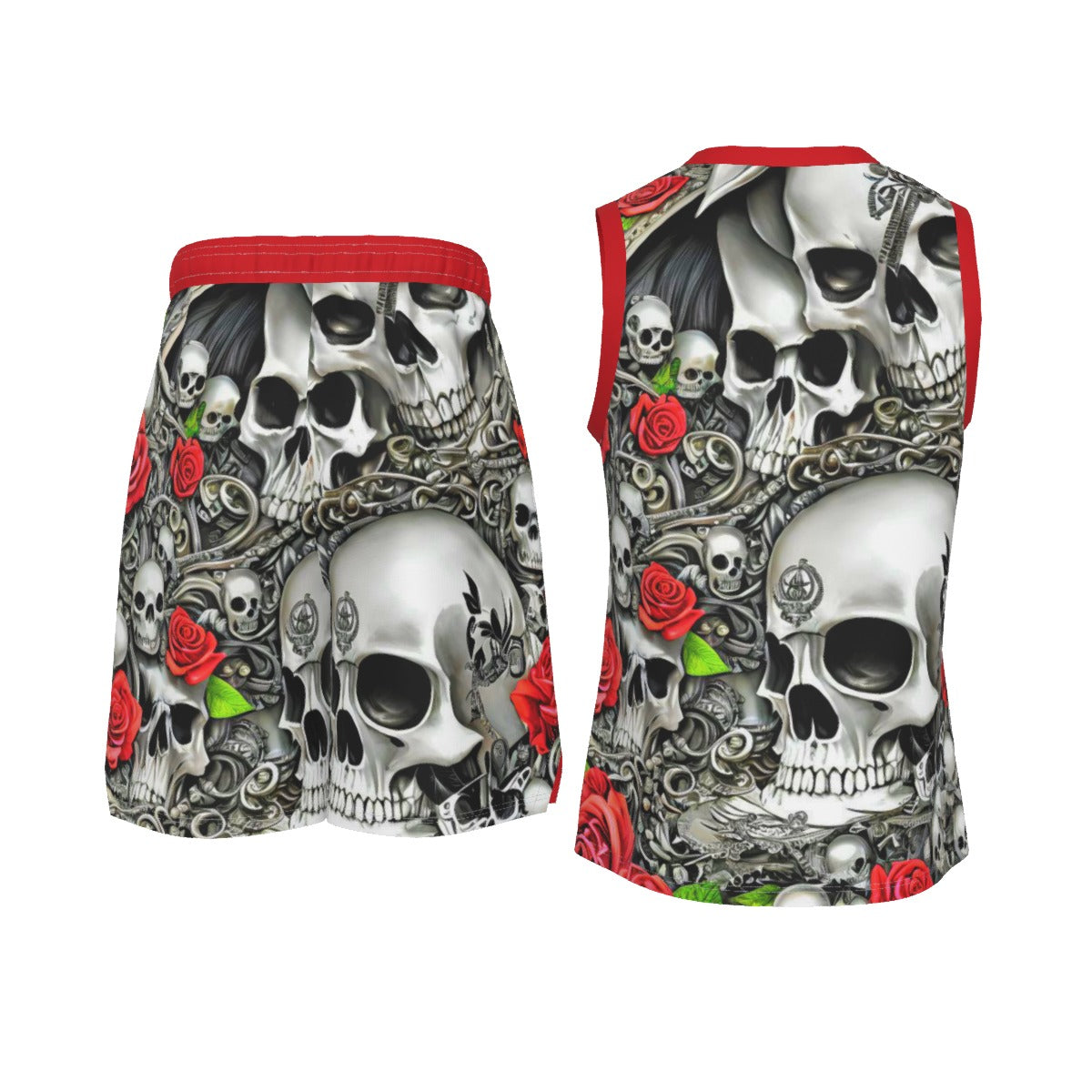 Skulls and Roses Men's V Neck Basketball Suit