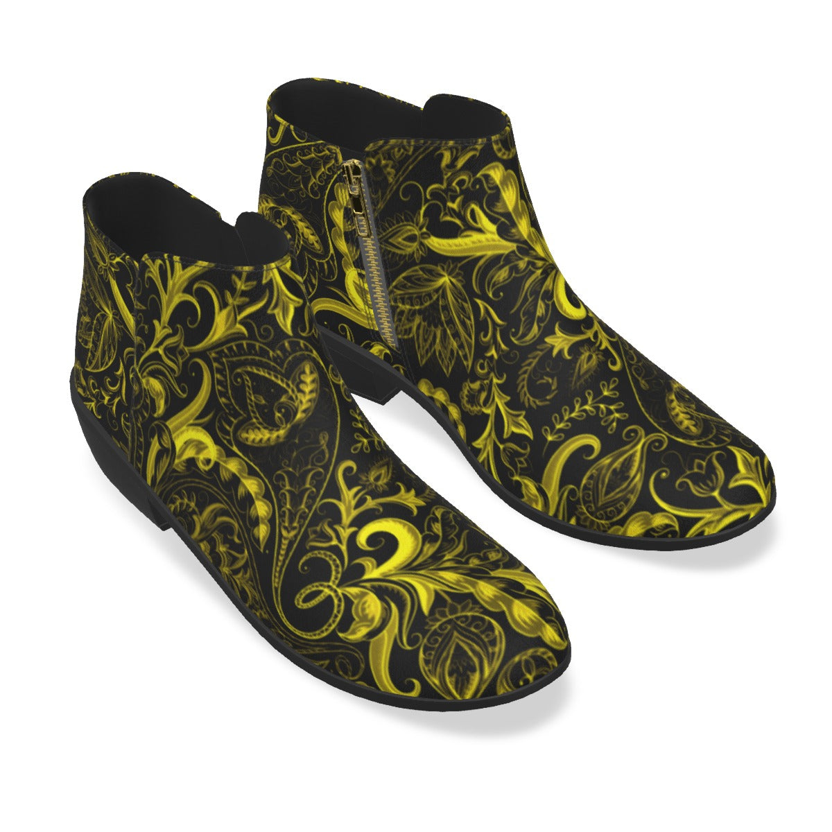 Cute Flowers Black & Yellow Men's Fashion Boots