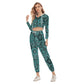 Cute Teal Flower Women's Crop Hoodie Sports Sets