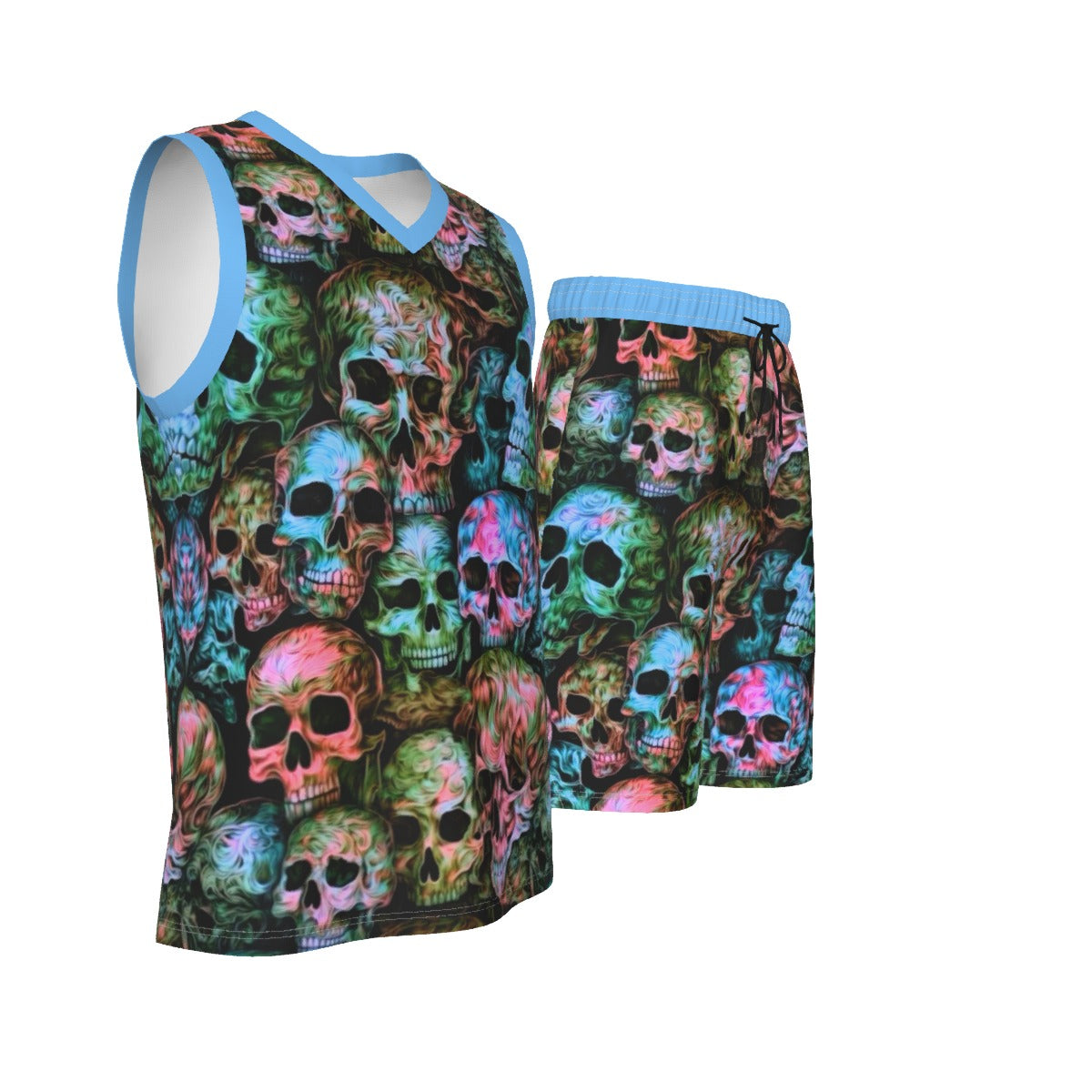 Men's Trippy Skulls V Neck Basketball Suit