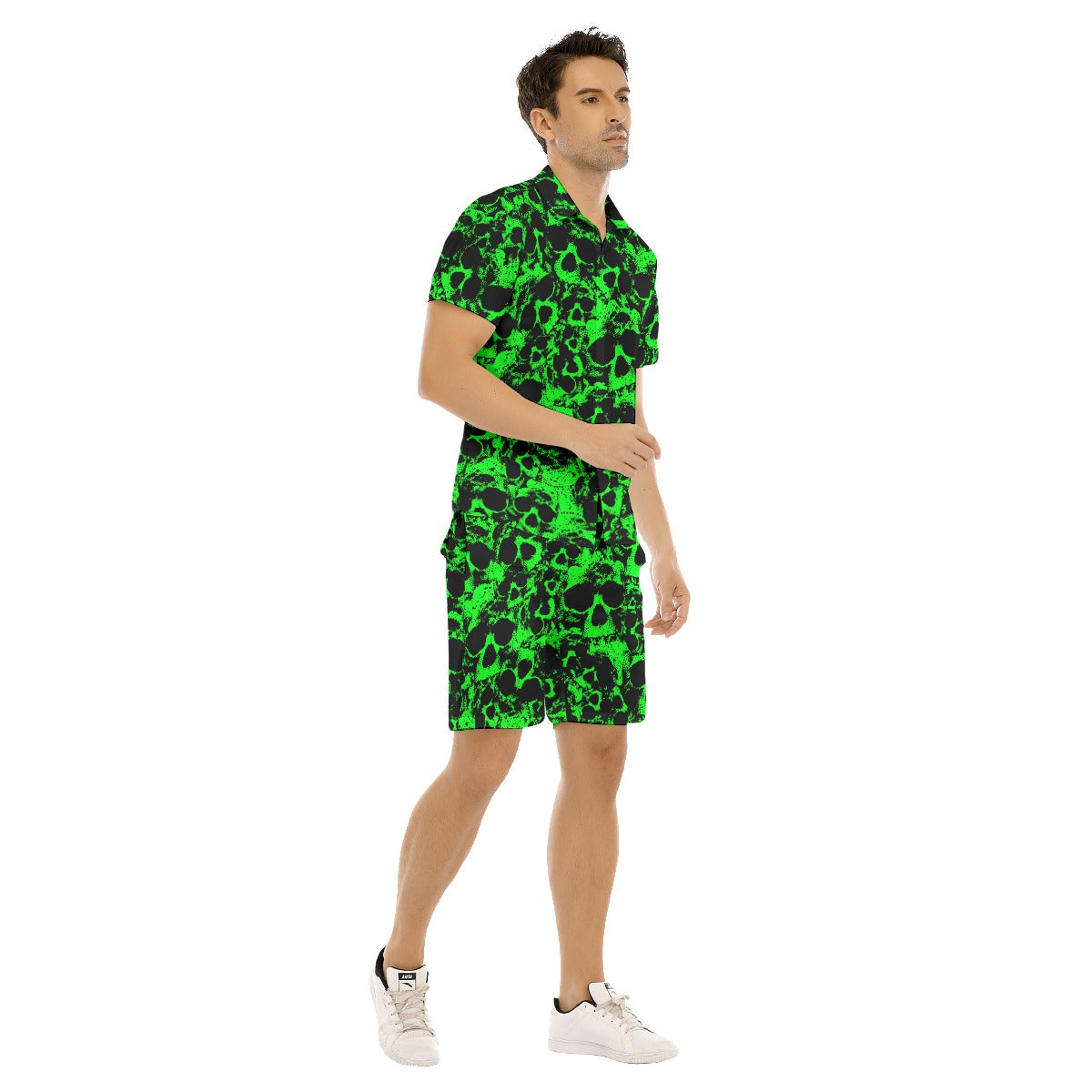 Men's Green Skull Gang Short Sleeve Shirt Sets