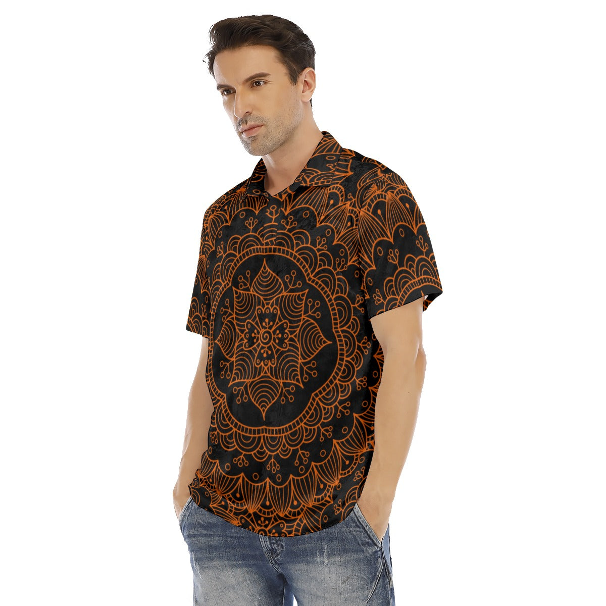 Black & Orange Kingdom Men's Polo Shirt | Velvet