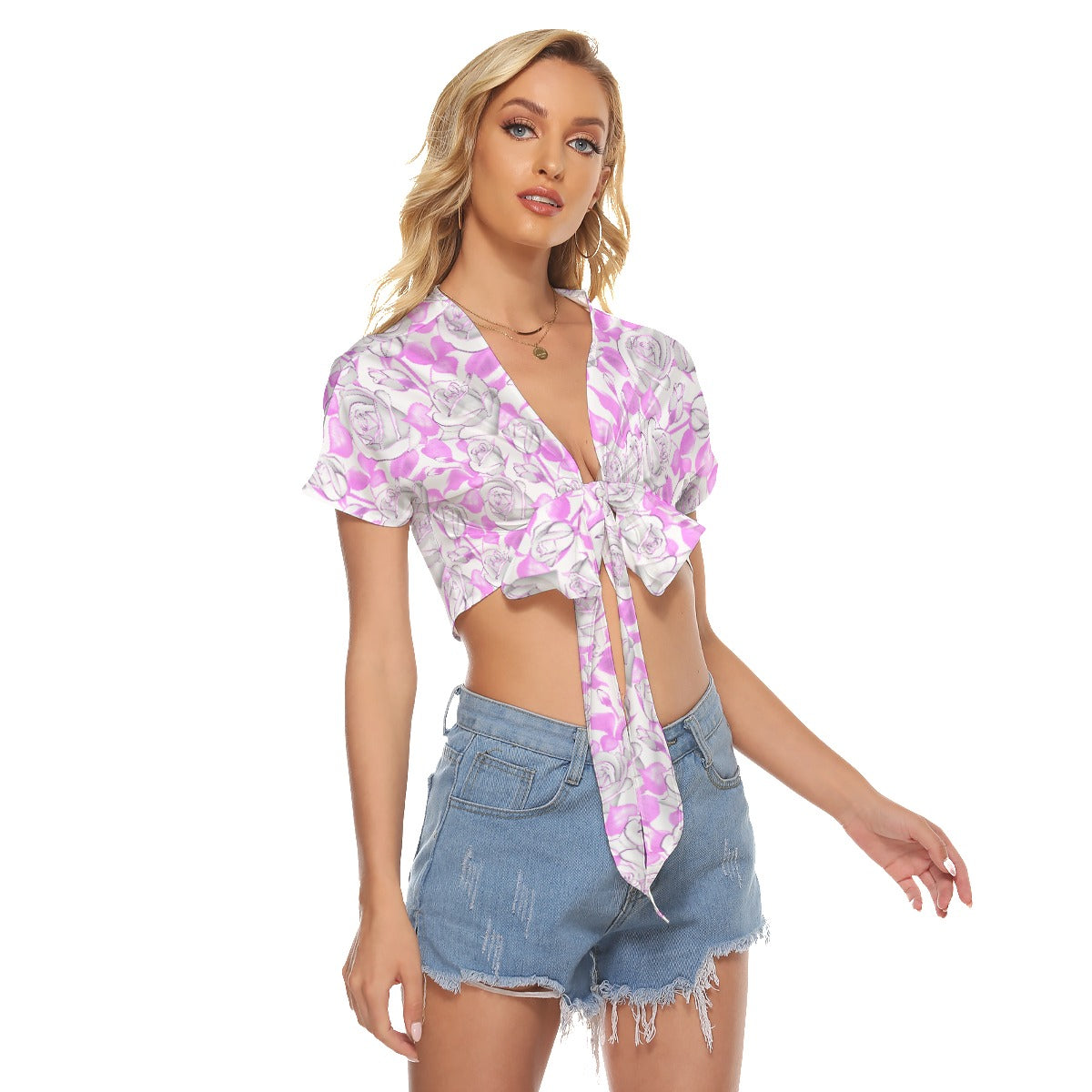 White Roses With Purple Leaves Women's Bandage Crop Top