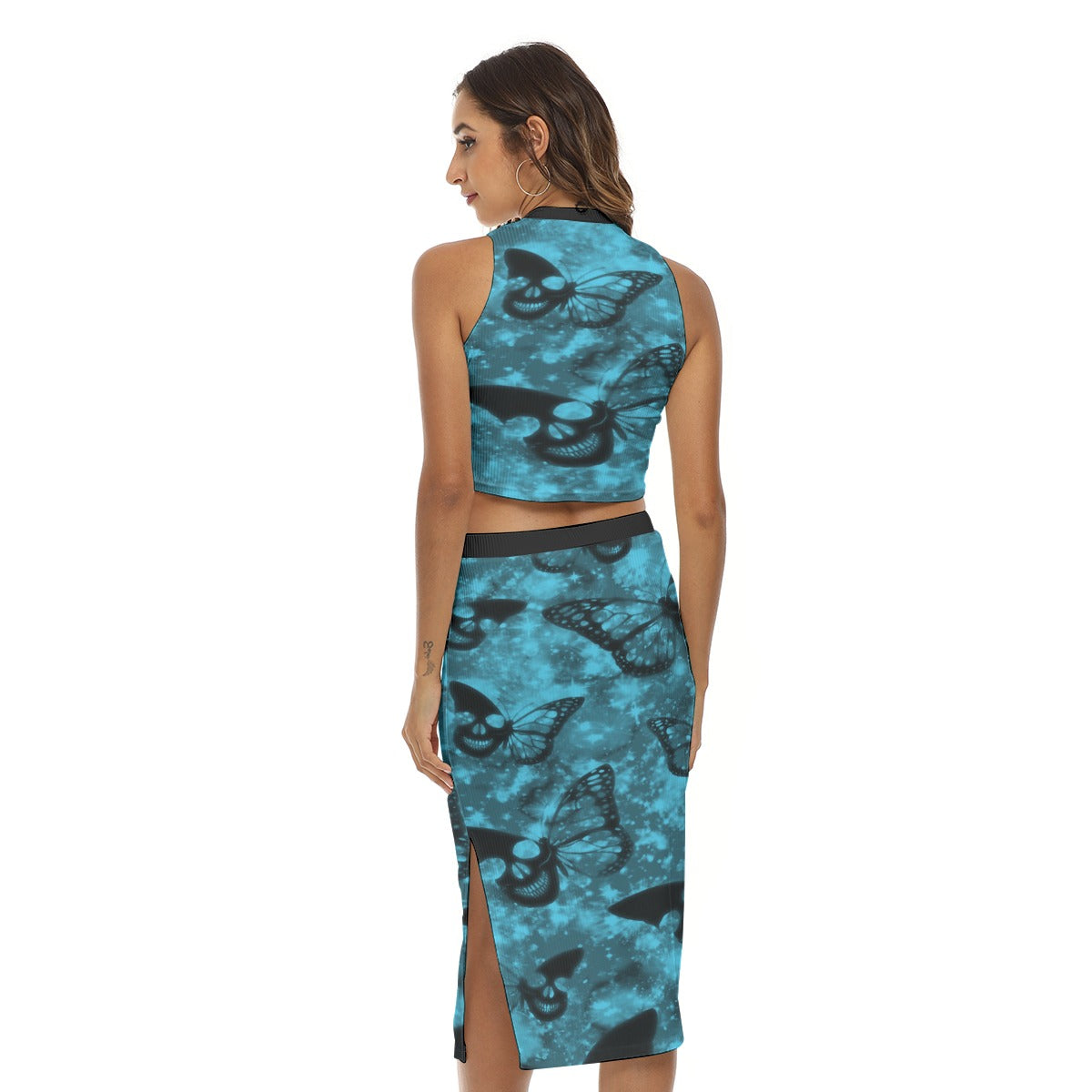 Women's Butterfly Tank Top & Split High Skirt Set