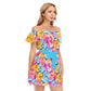 Summer Time Flowers Women's Off-shoulder Dress With Ruffle