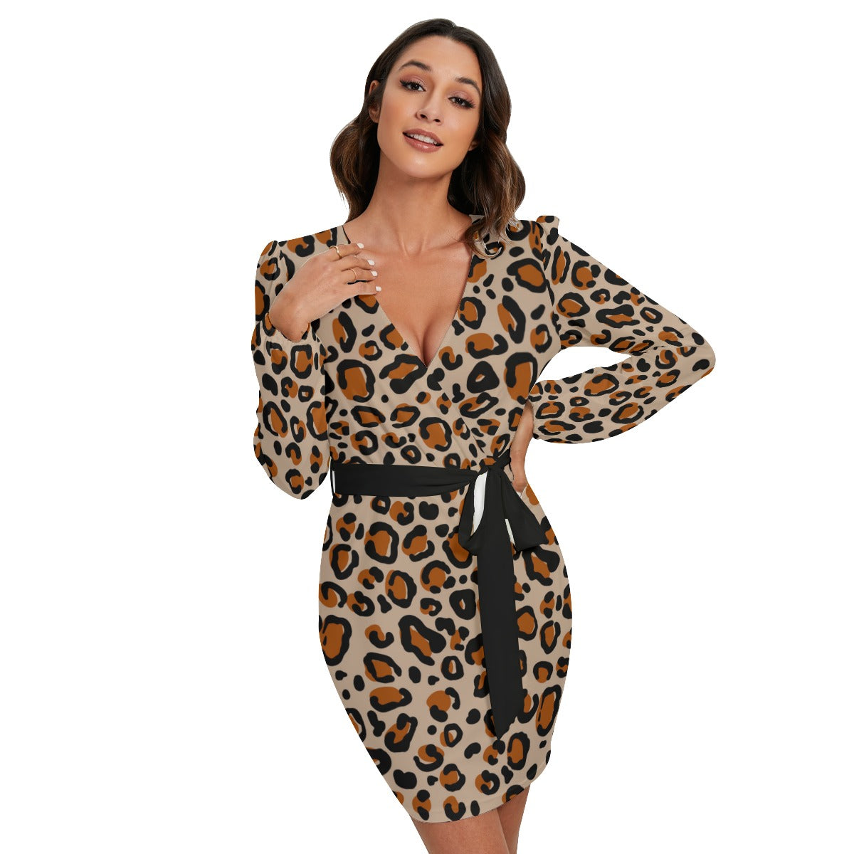 Bellafonte Animal Print Long Sleeve Dress With Waist Belt