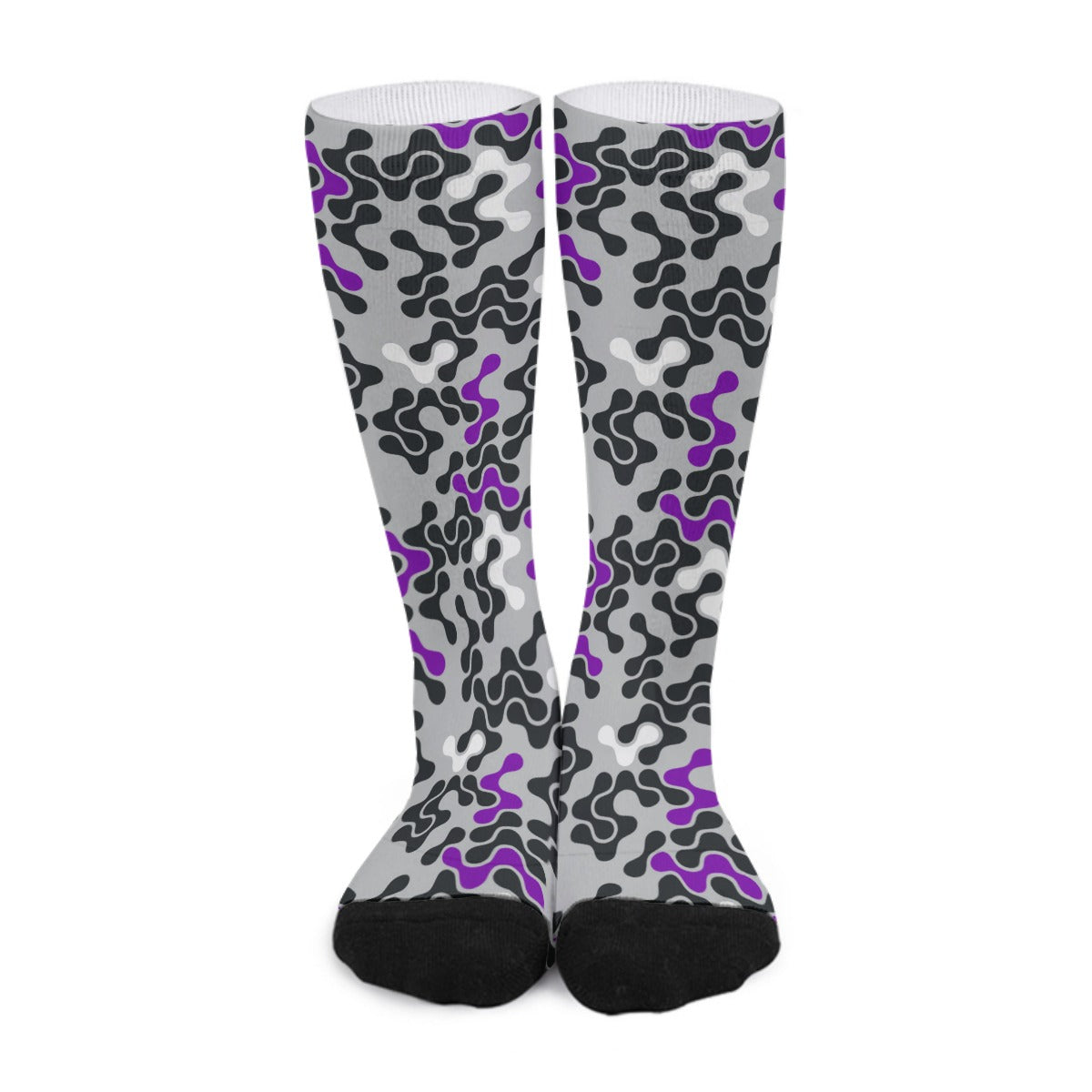 Purple, Black & White Abstract Long Socks