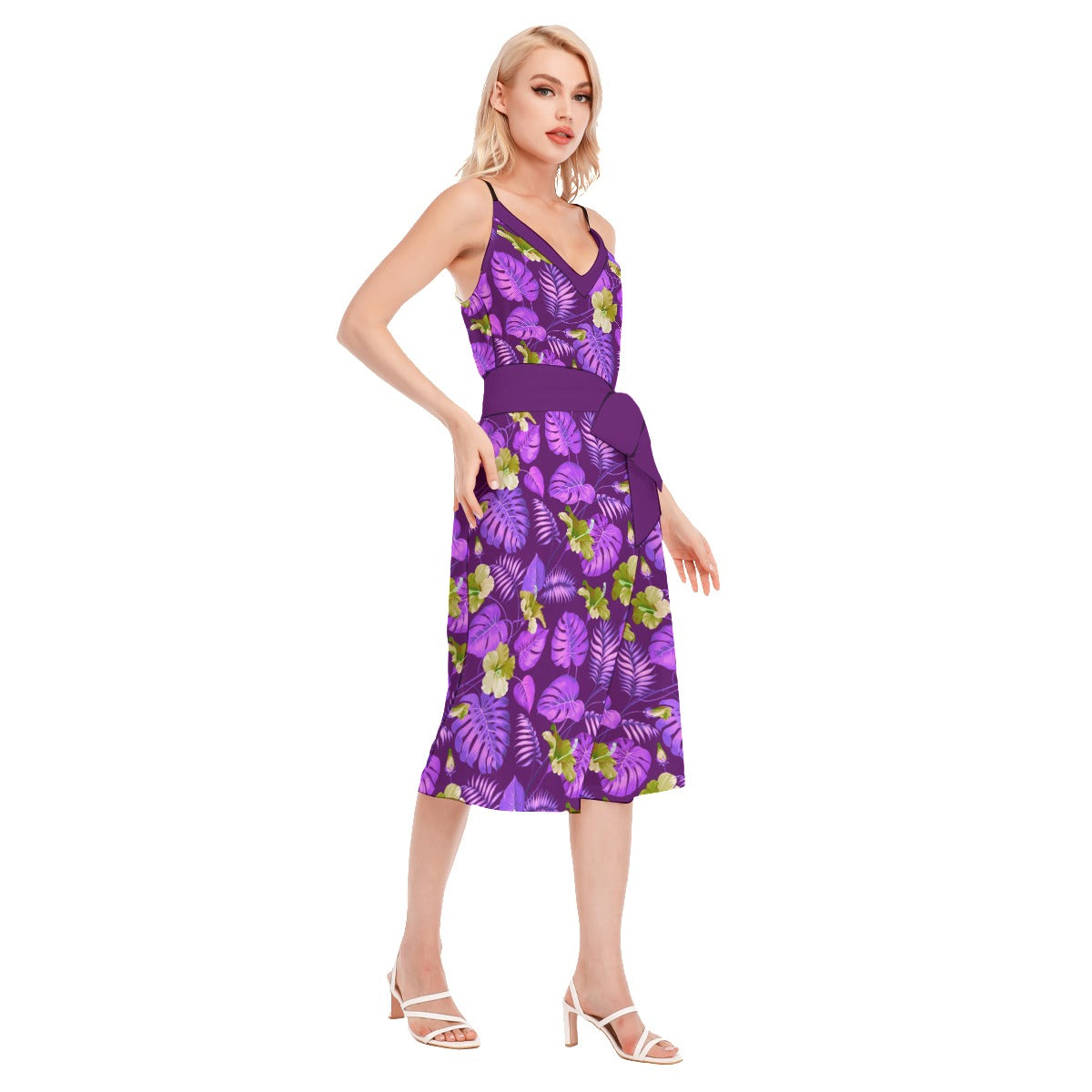 Her Tropical Women's V-neck Cami Dress With Waist Band