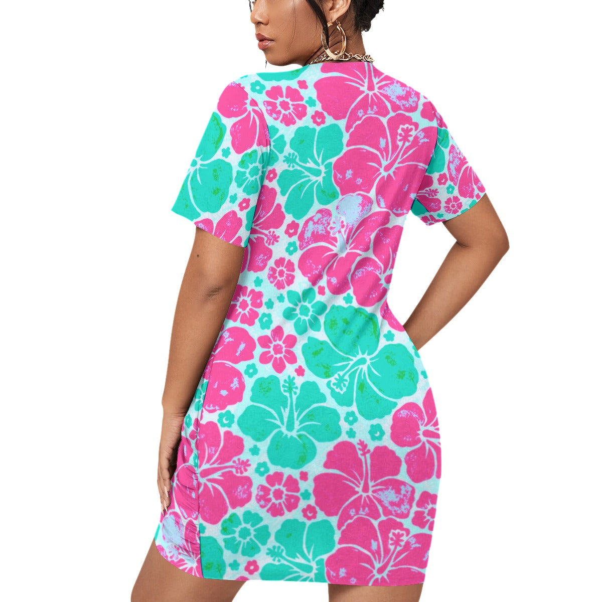 Women’s Beach Life Stacked Hem Dress With Short Sleeve（Plus Size）