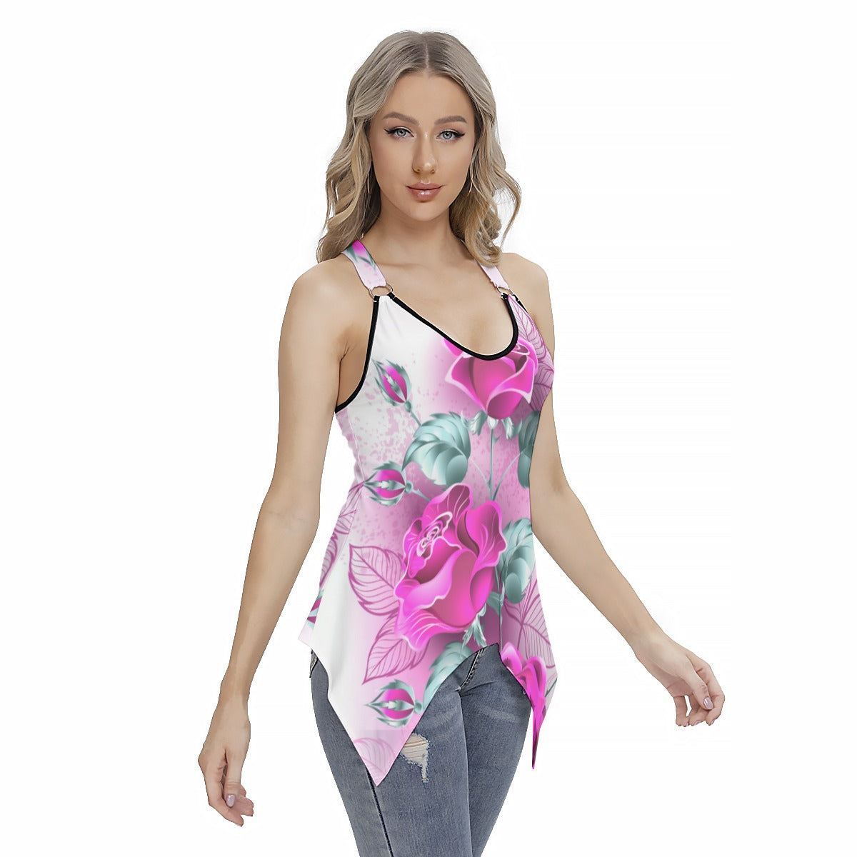 Pink Roses Women's Skinny Sport Tank Top