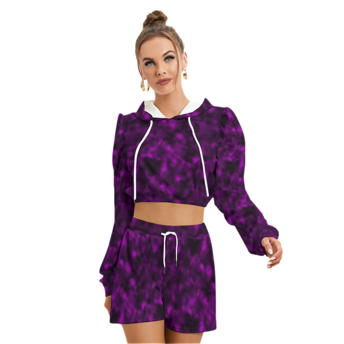 Purple & Black Smoke Women's Mirco Fleece Hoodie and Shorts Set