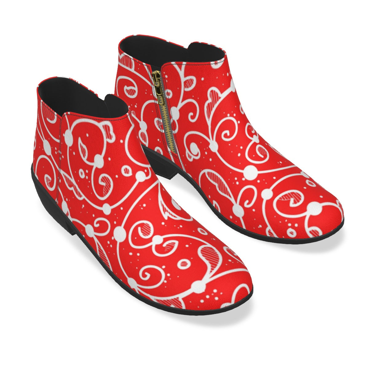 Red & White Swirls Men's Fashion Boots