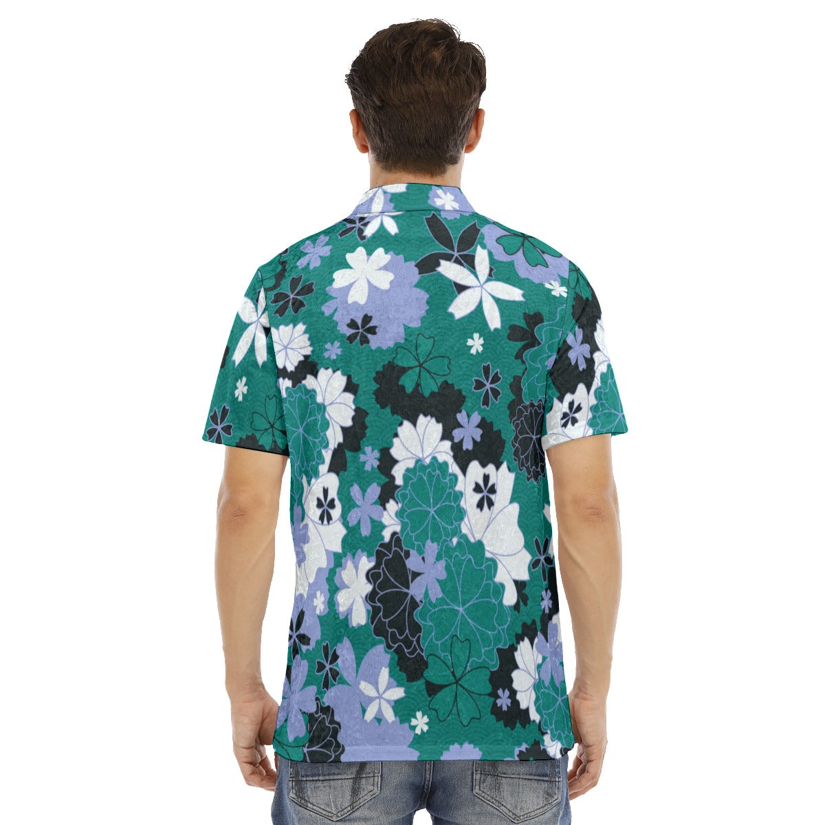 Japanese Style Flowers Men's Polo Shirt | Velvet