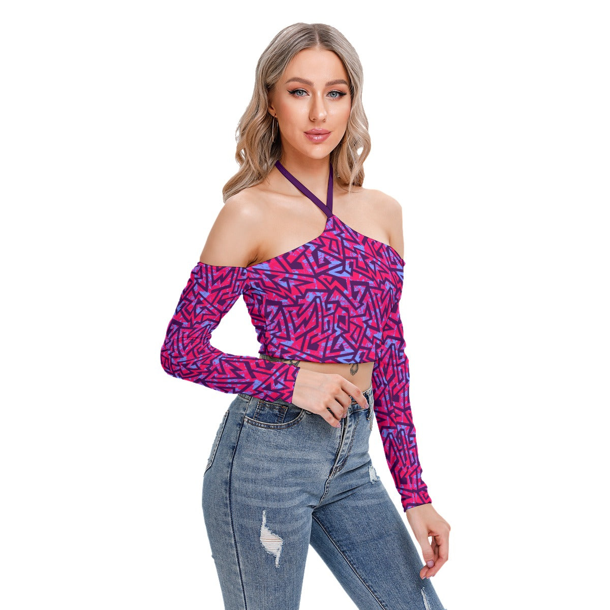 Colorful Geometric Women's Halter Lace-up Top