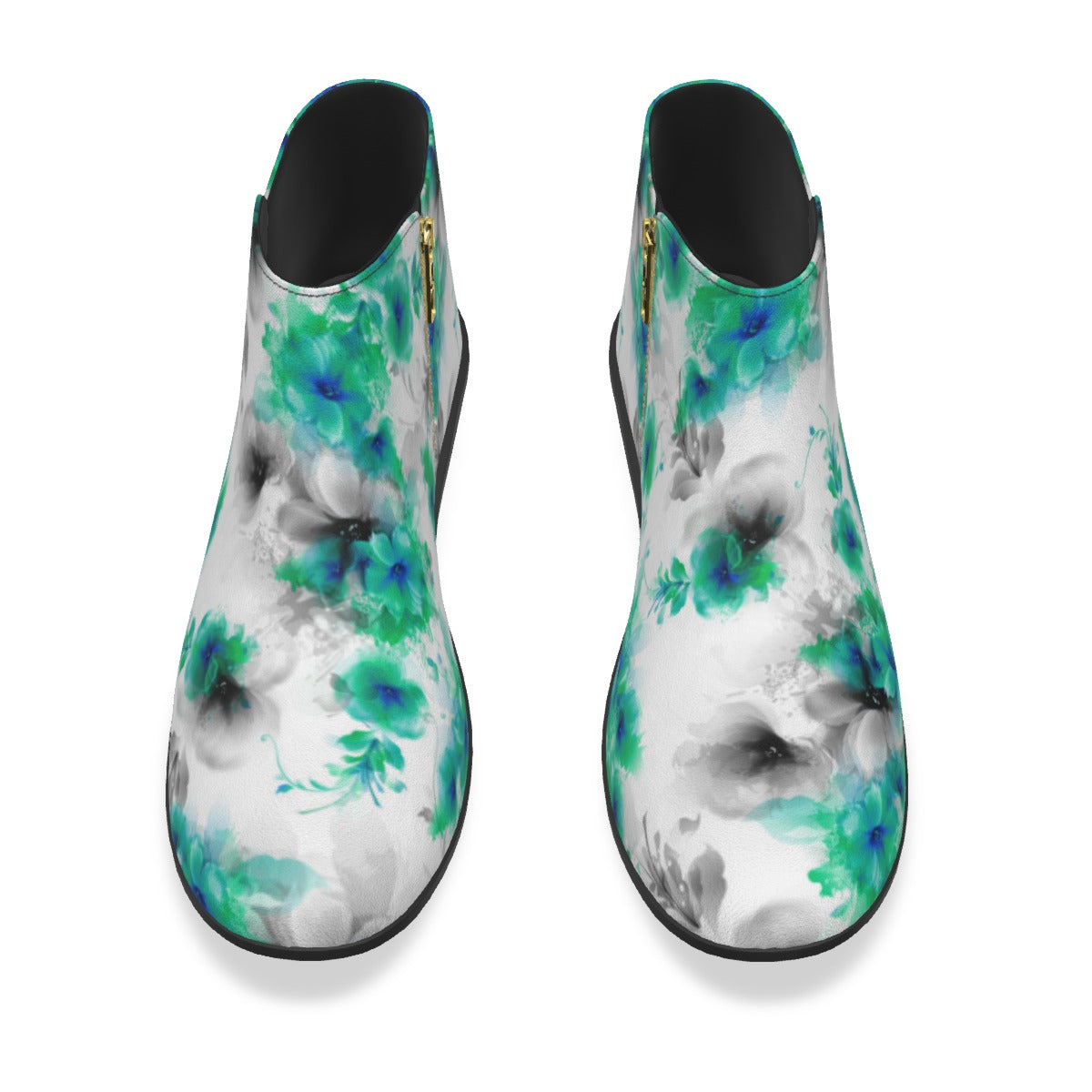 Teal Abstract Flowers Men's Fashion Boots