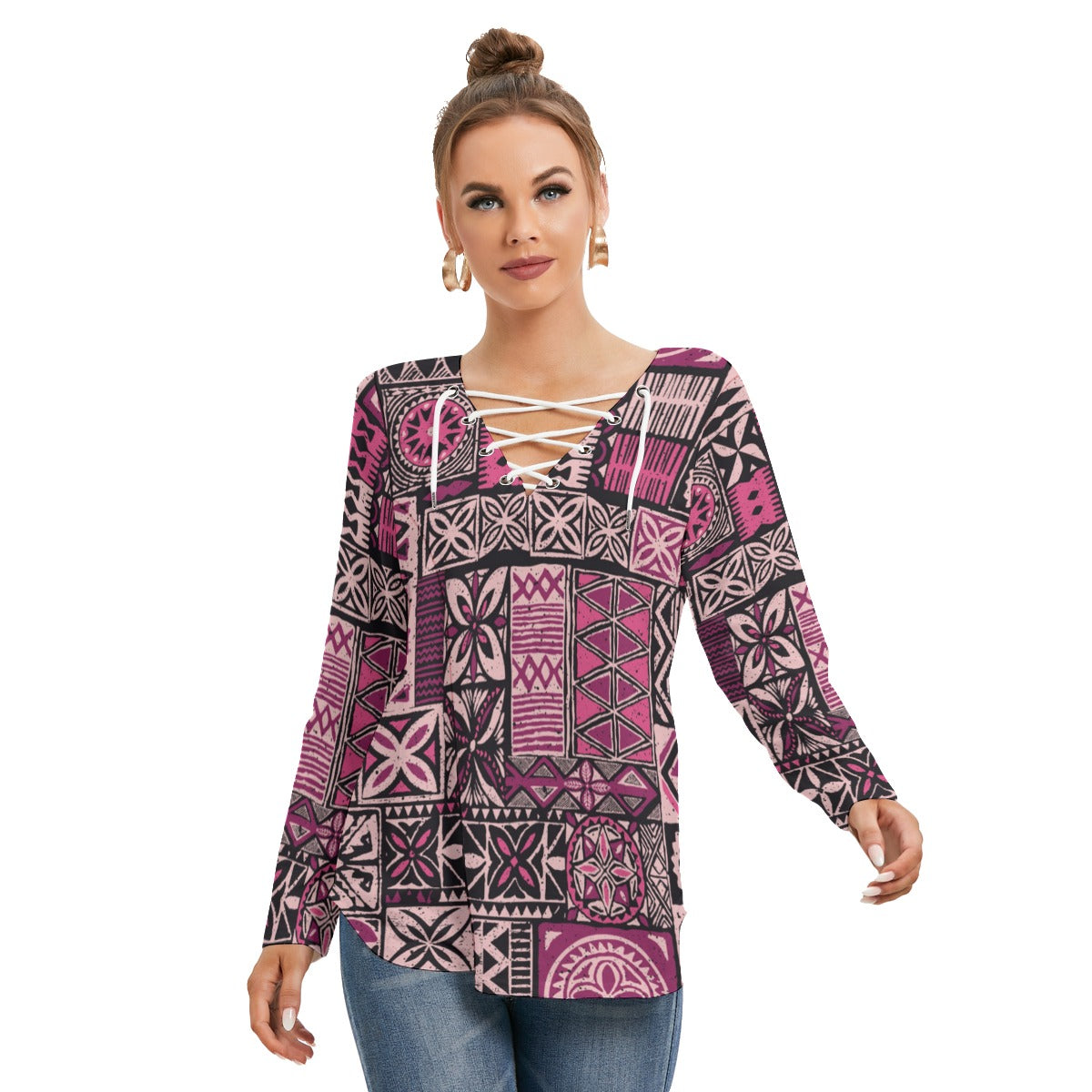 Hawaiian Style Women's Long Sleeve Neckline Tie Sweatshirt