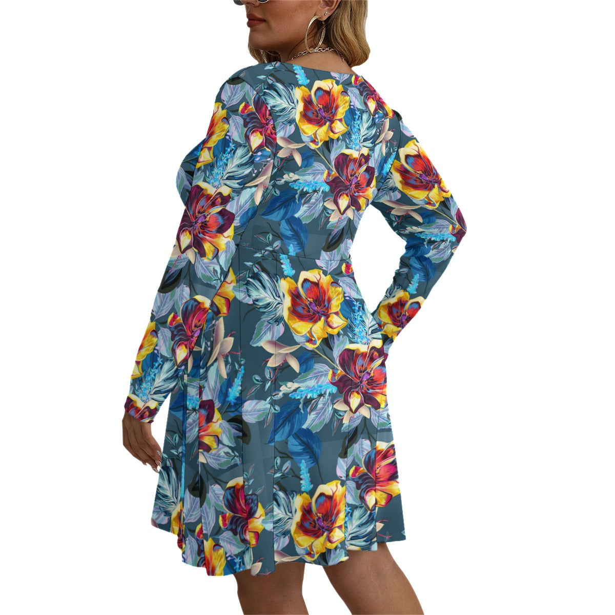 Beautiful Tulips Women's V-neck Long Sleeve Dress (Plus Size)