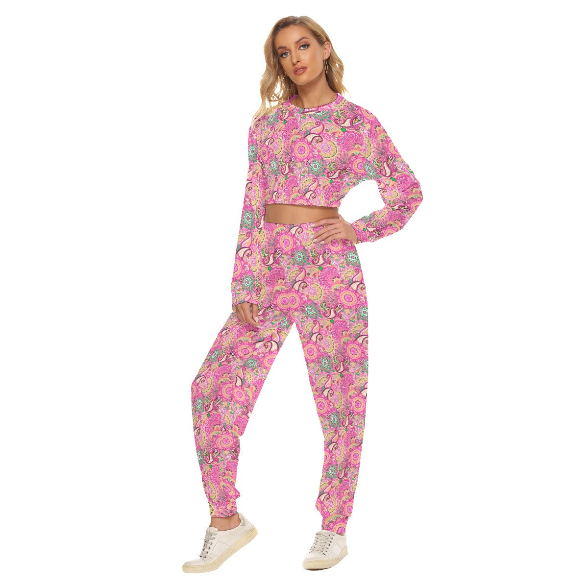 Chinese Flowers Women's Crop Sweatshirt Suit