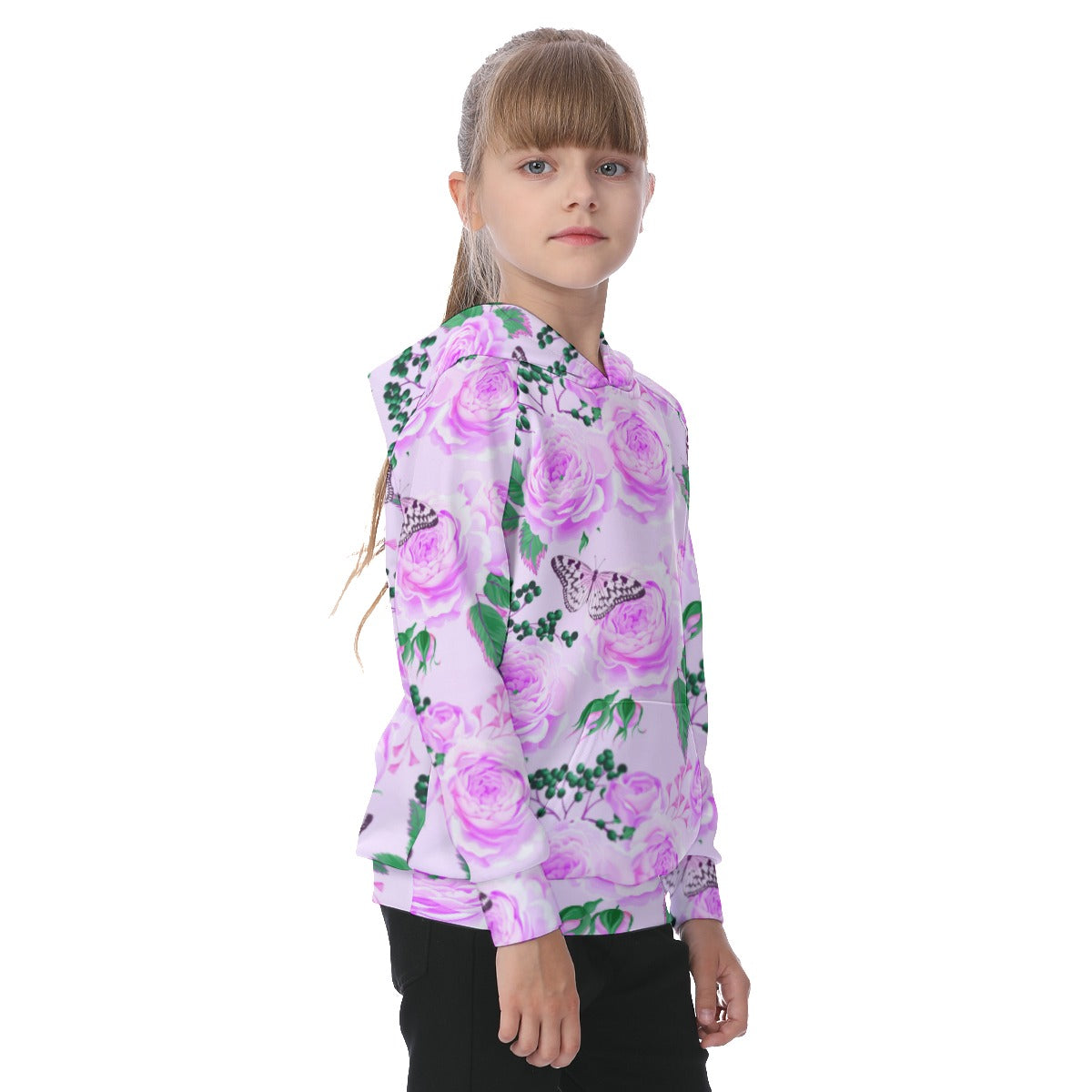 Beautiful Roses and Butterflies Kid's Raglan Pullover Hoodie