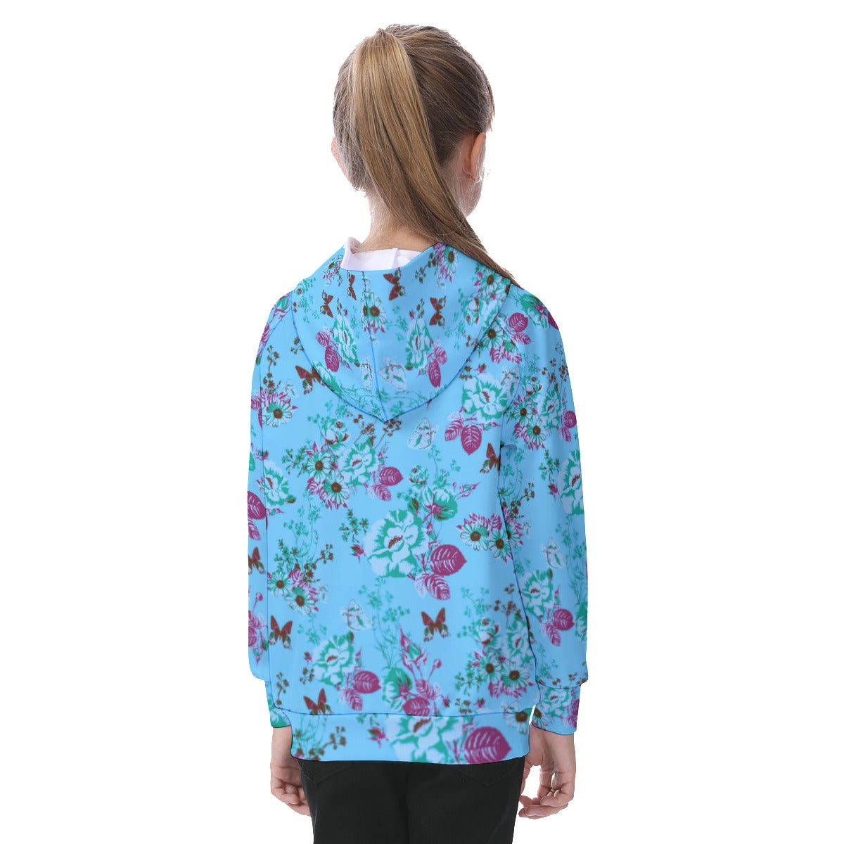 Butterflies and Roses Kid's Raglan Pullover Hoodie