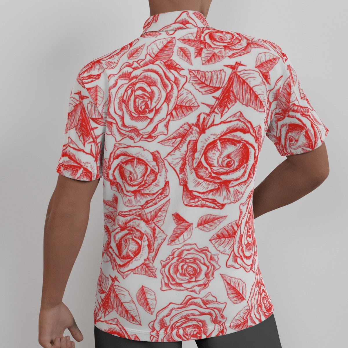 Red & White Roses Men's Button Up