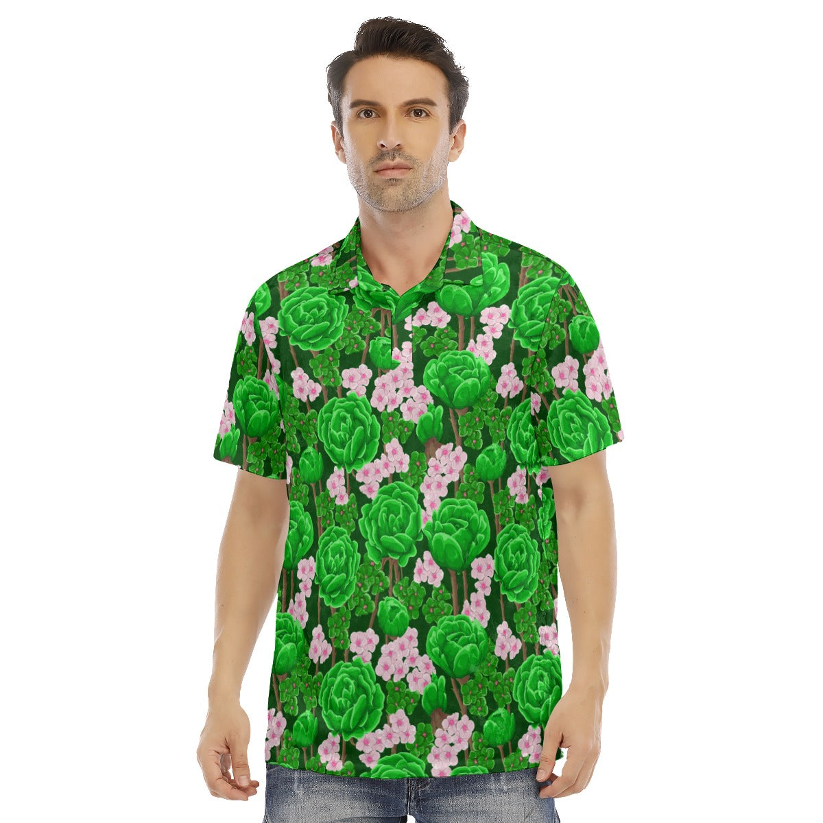 Green Roses Men's Polo Shirt | Velvet