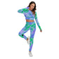 Colorful Abstract Women's Sport Set With Backless Top And Leggings