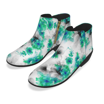 Teal Abstract Flowers Men's Fashion Boots