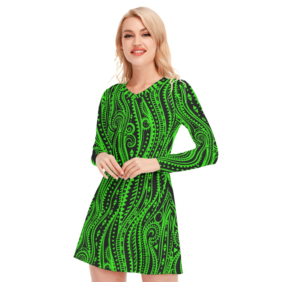 Ethnic Vintage Tribal Women's V-neck Long Sleeve Dress