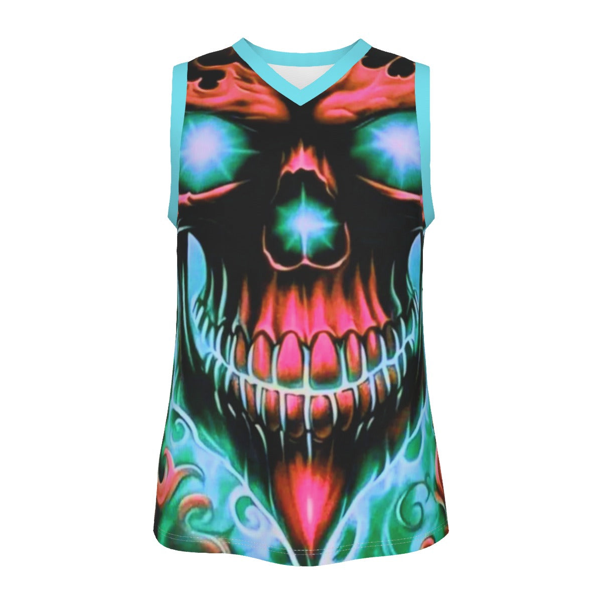 Men's Flaming Skull V Neck Basketball Top