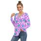 Tropical Flowers Women's Long Sleeve Neckline Tie Sweatshirt
