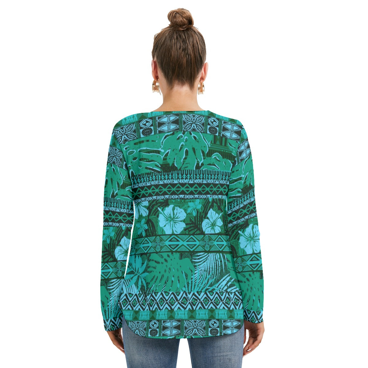 Hawaiian Style Women's Long Sleeve Neckline Tie Sweatshirt