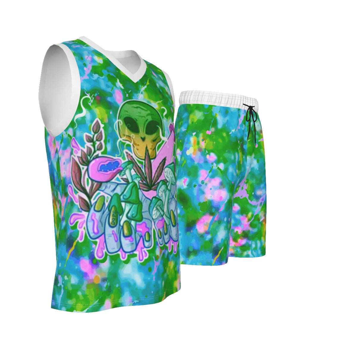 Psychedelic Men's V Neck Basketball Suit