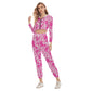 White & Pink Roses Women's Crop Hoodie Sports Sets