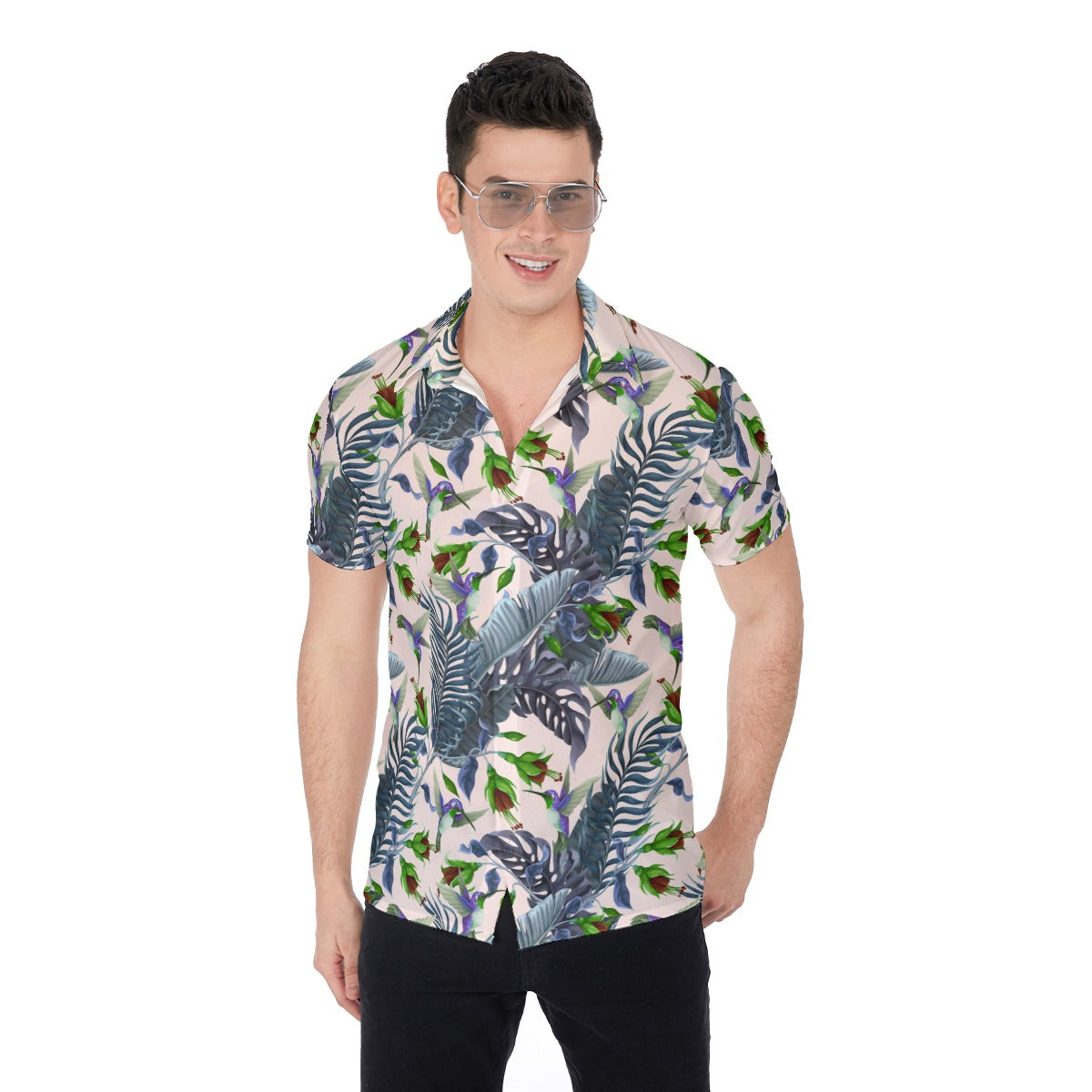 Tropical Birds With Flowers Men's Button Up