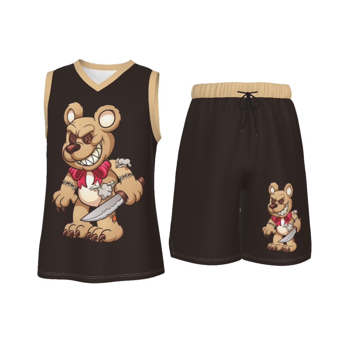 Evil Teddy Bear Men's V Neck Basketball Suit