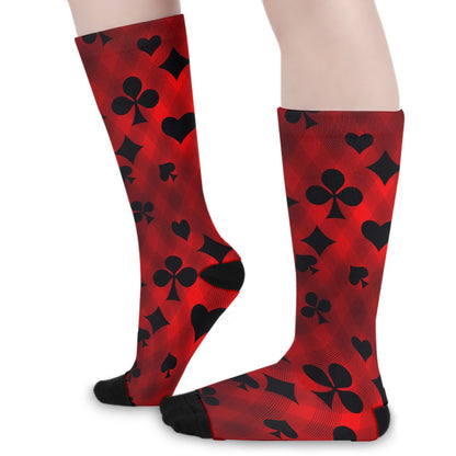 Red & Black Playing Card Long Socks