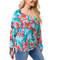 Colorful Butterflies Women’s V-neck T-shirt With Side Drawstring(Plus Size)