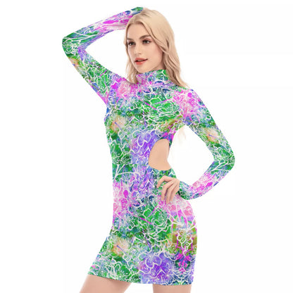 Colorful Flowers Waist Hollow Hip Dress