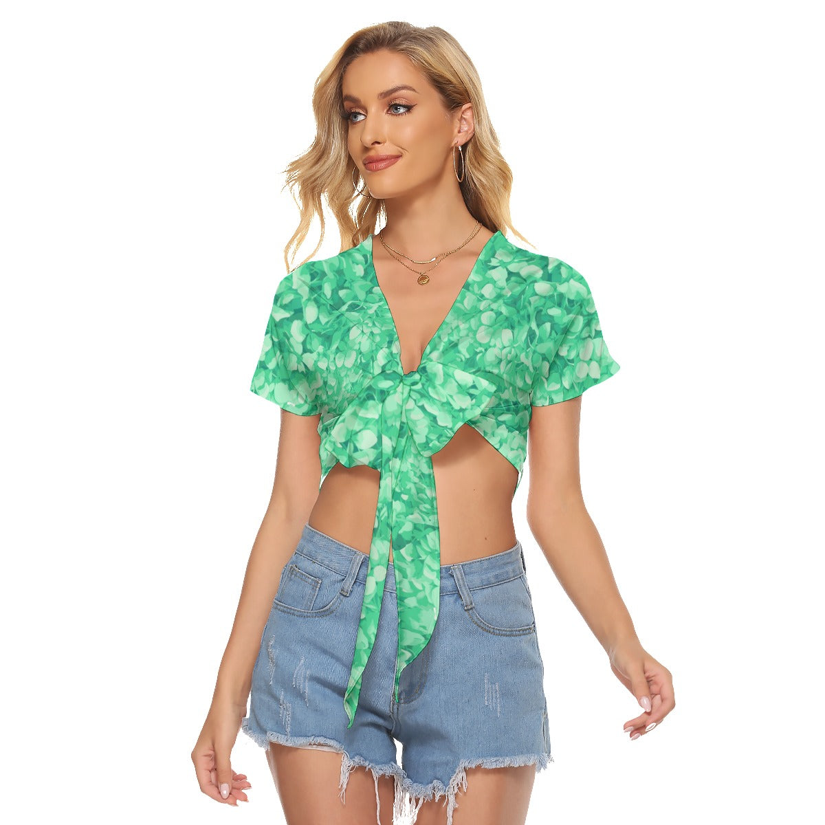 Green Flower Peddles Women's Bandage Crop Top