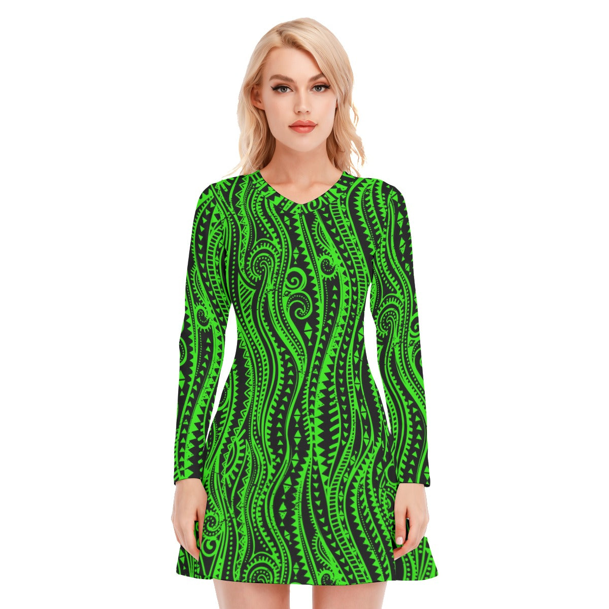 Ethnic Vintage Tribal Women's V-neck Long Sleeve Dress