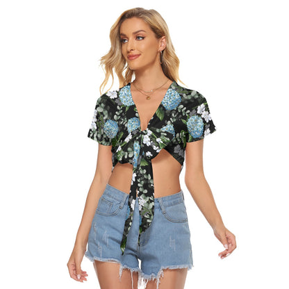 Blue Hydrangea Flowers Women's Bandage Crop Top