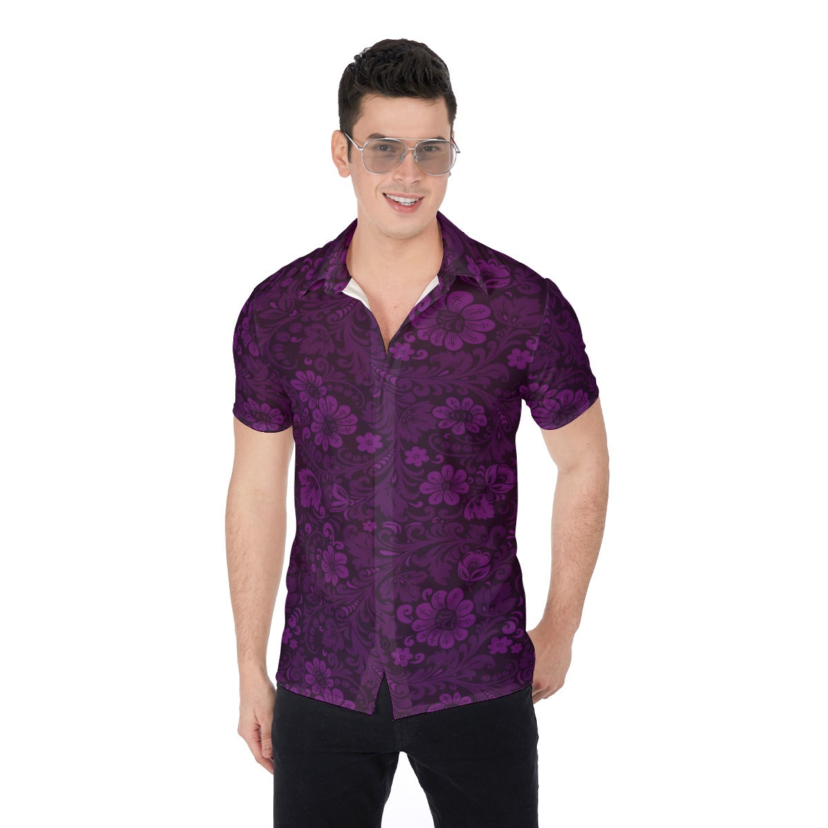 Purple Flowers Men's Button Up